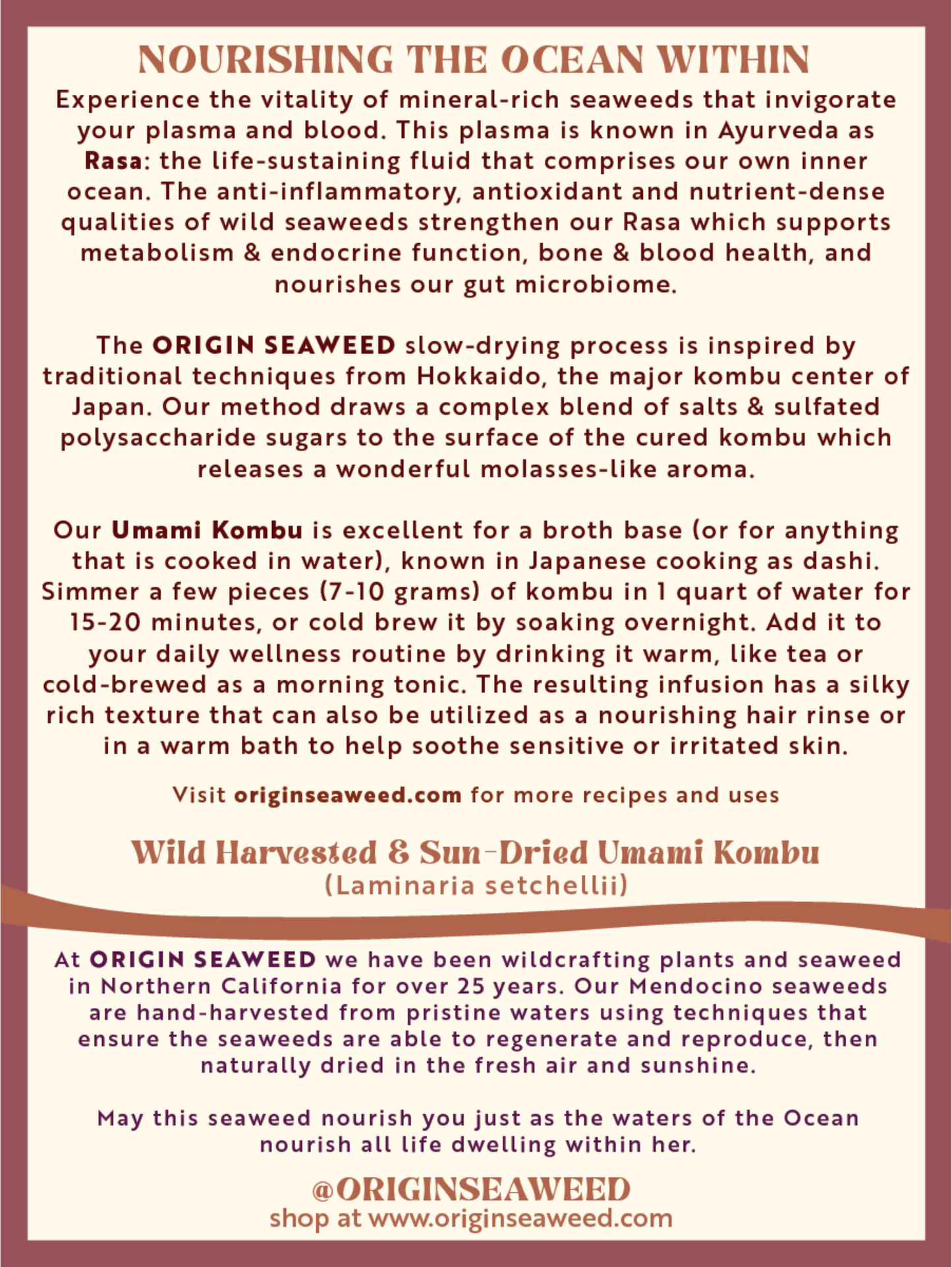 origin seaweed umami kombu back package label with information and benefits