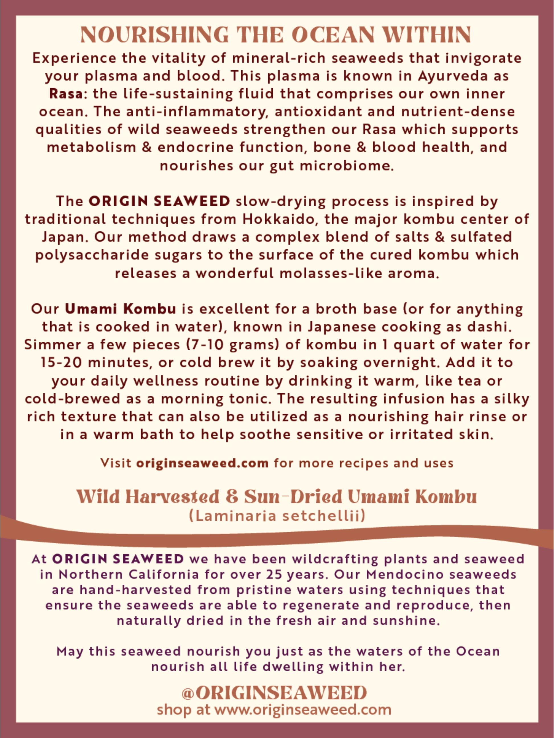 origin seaweed umami kombu back package label with information and benefits